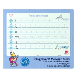 Foglalkoztató füzet ICO Süni A/4 36 lapos Meixner-féle írás gyakorló 1. osztályos előre írt betűkkel 7 mm sorközzel