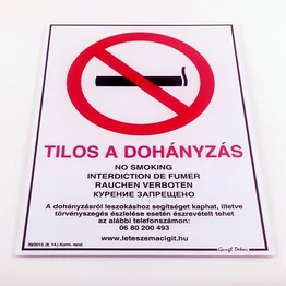 Matrica Tilos a dohányzás! fehér többnyelvű A/4 új