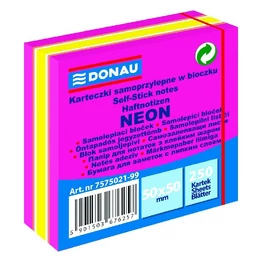 Öntapadós jegyzettömb DONAU 50x50 mm 250 lap vegyes neon színek rózsaszín