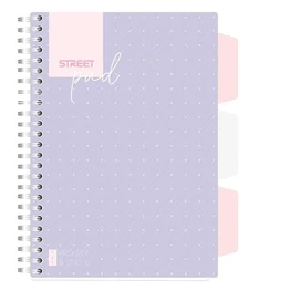 Spirálfüzet kockás STREET Pad A/5 100 lapos regiszteres lila pöttyös