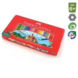 Színes ceruza FABER-CASTELL hatszögletű fémdobozos 60 darabos+kiegészítők