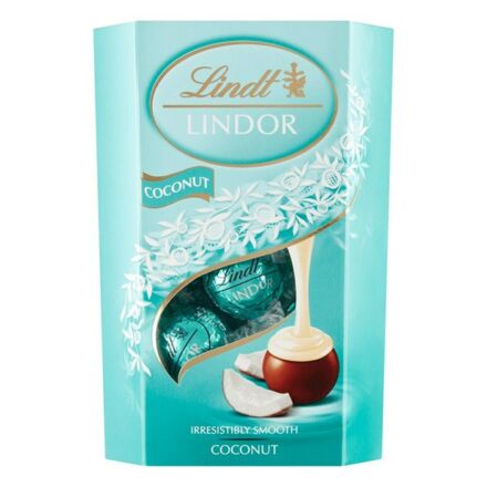 Csokoládé LINDT Lindor Coconut kókuszos tejcsokoládé golyók díszdobozban 200g