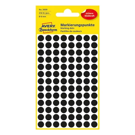 Etikett AVERY 3009 jelölőpont 8mm fekete 416 darabos