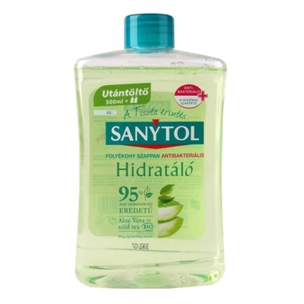 Folyékony szappan utántöltő SANYTOL antibakteriális zöld tea és aloe vera 500 ml