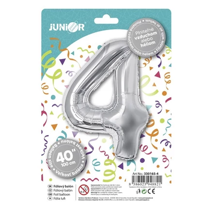 Lufi JUNIOR szülinapos 4-es szám 100 cm ezüst