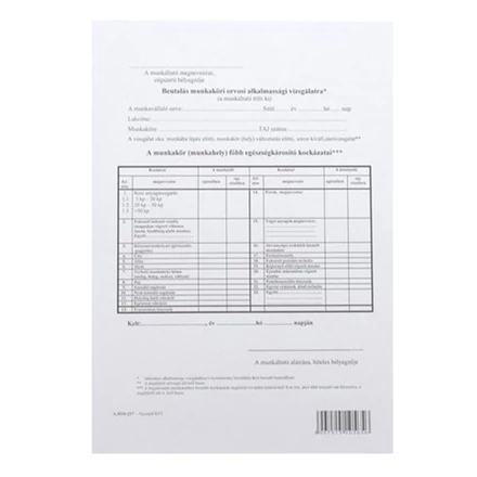 Nyomtatvány beutalási munkaköri orvosi alkalmassági vizsgálatra A/4