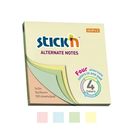 Öntapadós jegyzettömb STICK`N 76x76mm pasztell mix 100 lap