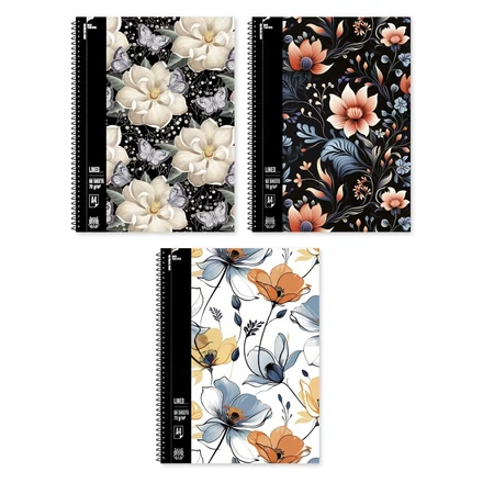 Spirálfüzet vonalas Virágos A/4 70 lapos vegyes minták