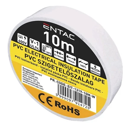 Szigetelőszalag ENTAC 19mmx10m fehér