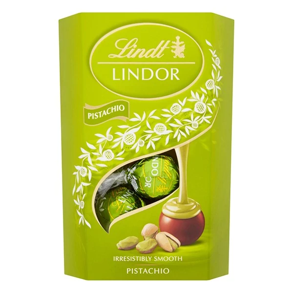 Csokoládé LINDT Lindor Pistachio pisztáciás tejcsokoládé golyók díszdobozban 200 g