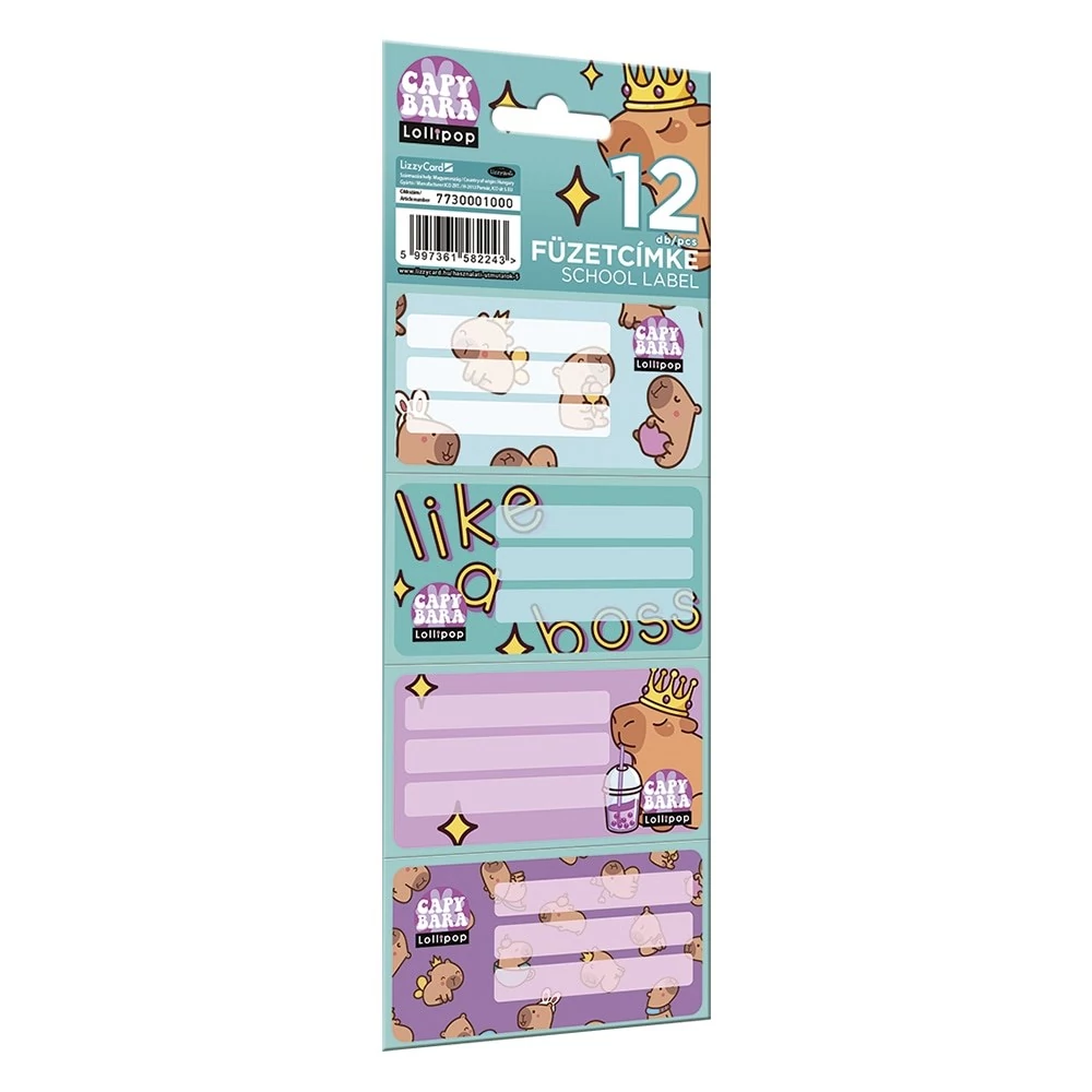 Füzetcímke LIZZYSULI 12 címke/csomag Lollipop Capybara