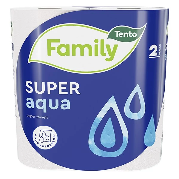 Kéztörlő tekercses háztartási TENTO Family super aqua 2 tekercses 2 rétegű
