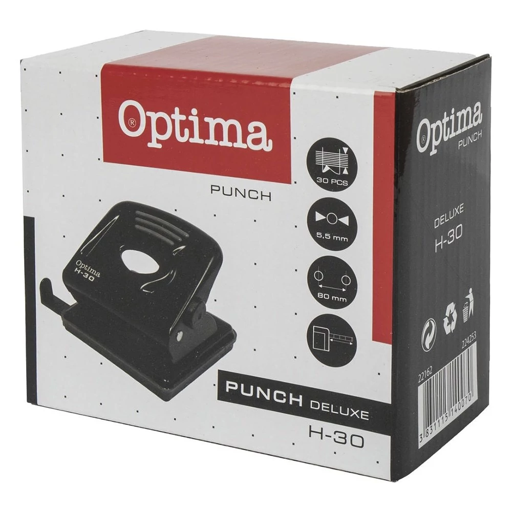 Lyukasztó OPTIMA H-30 2 lyukú fém 30 lap fekete