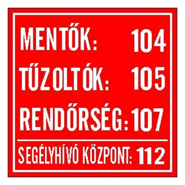 Matrica Mentő tűzoltó hívószámok piros 