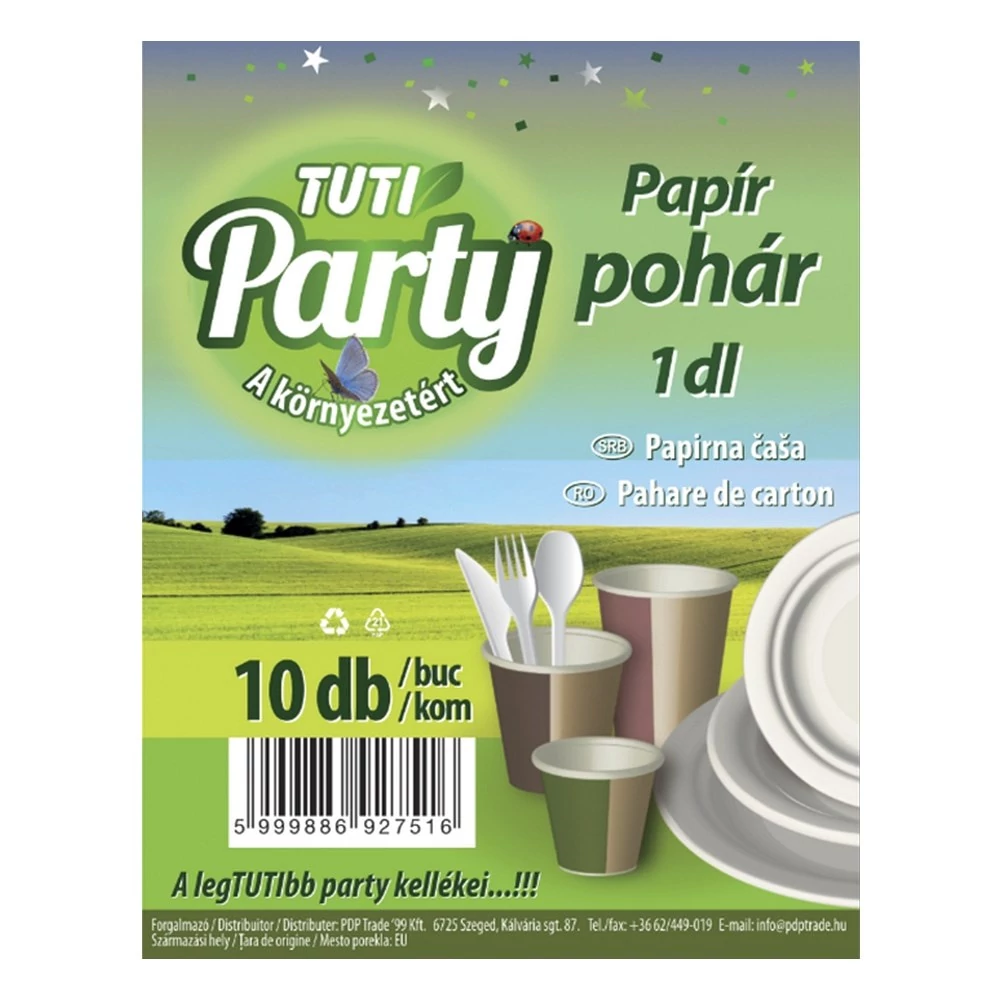 Pohár eldobható papír TUTI Party 1dl 10 darab/csomag