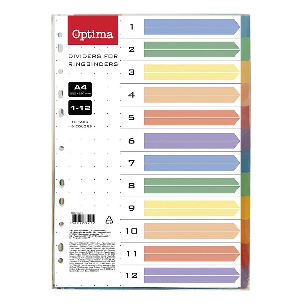 Regiszter OPTIMA A/4 műanyag 12 színű