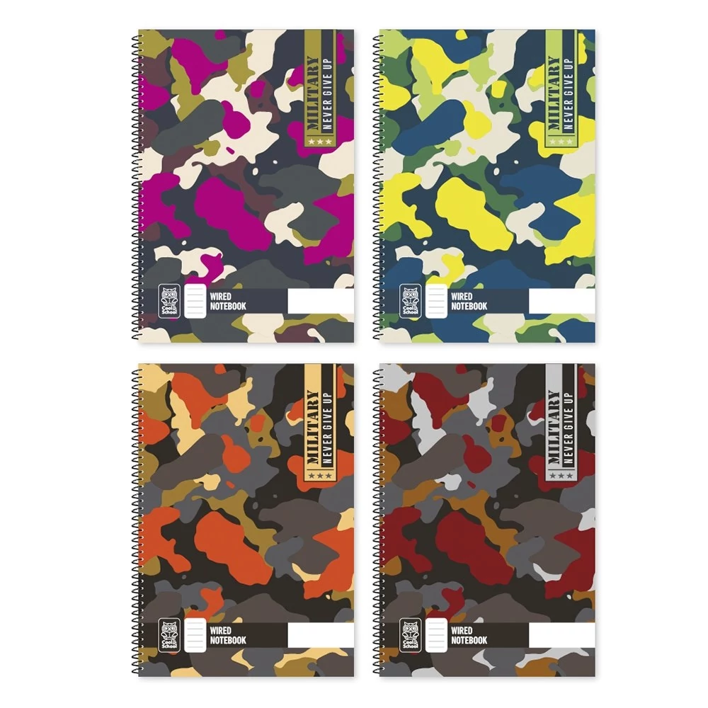 Spirálfüzet kockás Military A/4 70 lapos vegyes minták