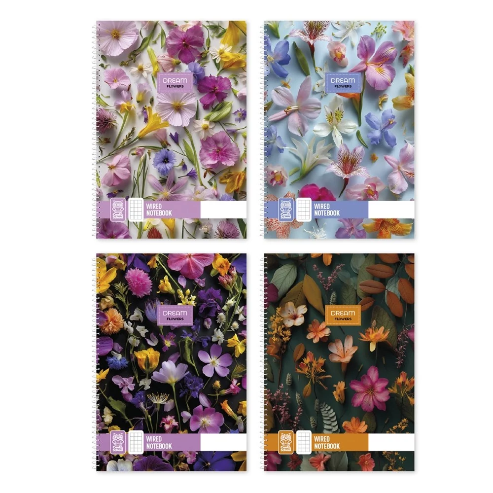 Spirálfüzet sima Dream Flowers A/4 70 lapos vegyes minták
