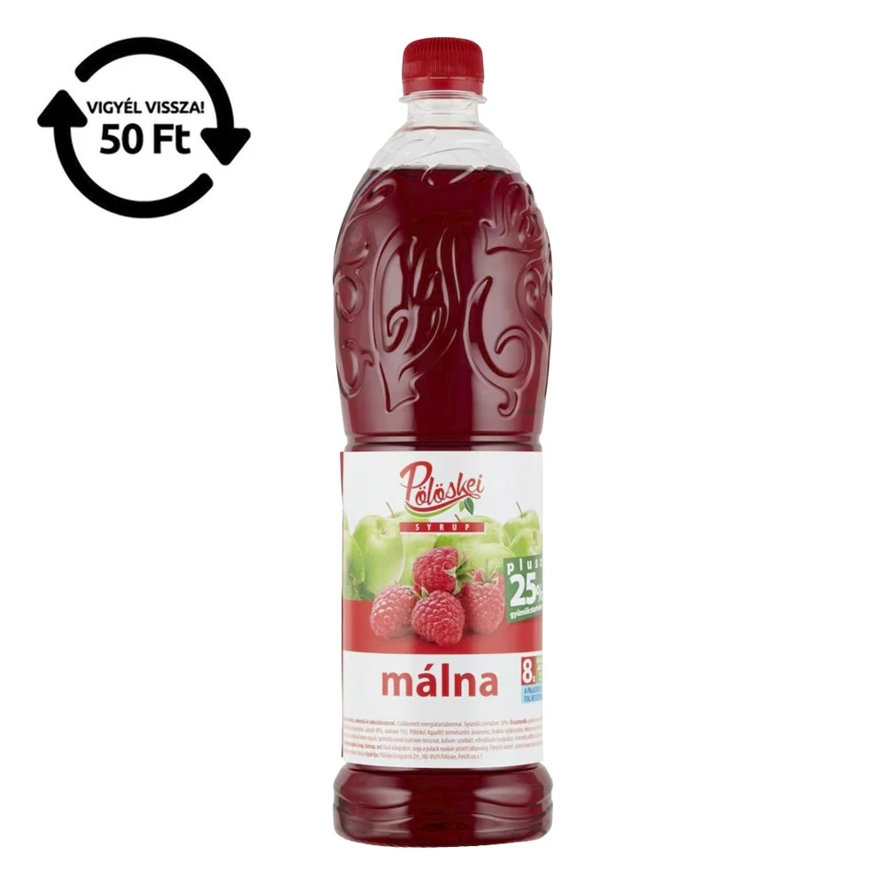 Szörp PÖLÖSKEI Syrup Málna cukorral és édesítőszerrel 25% gyümölcstartalommal 1L DRS