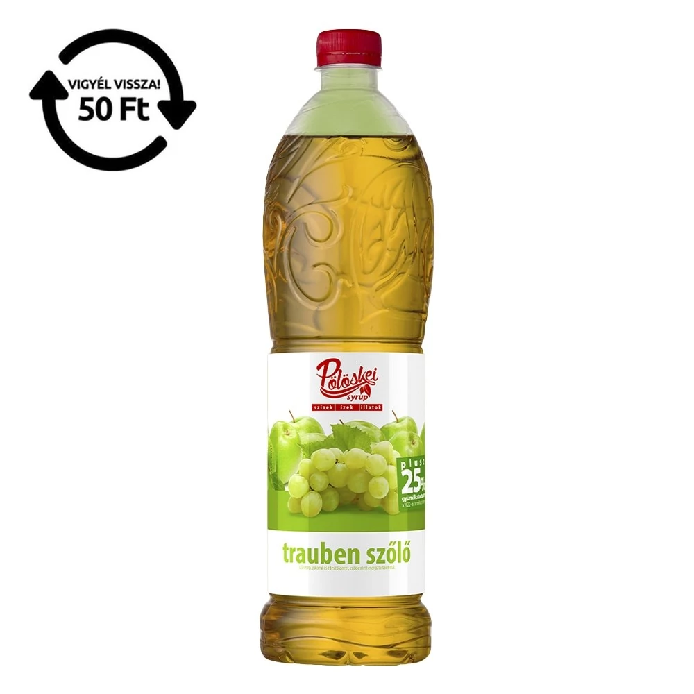 Szörp PÖLÖSKEI Syrup Szőlő cukorral és édesítőszerrel 25% gyümölcstartalommal 1L DRS