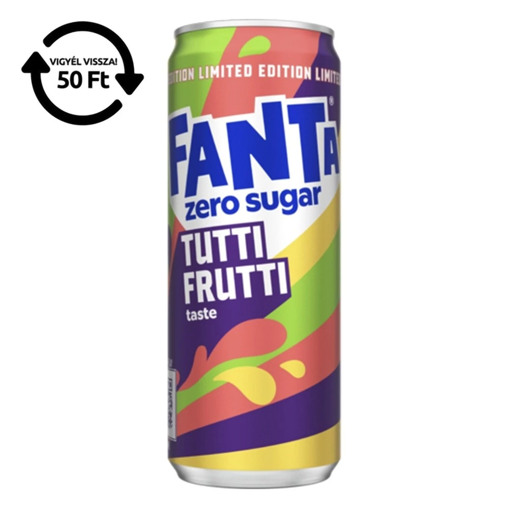 Üdítőital szénsavas FANTA Tutti-frutti Zero dobozos 0,33L DRS