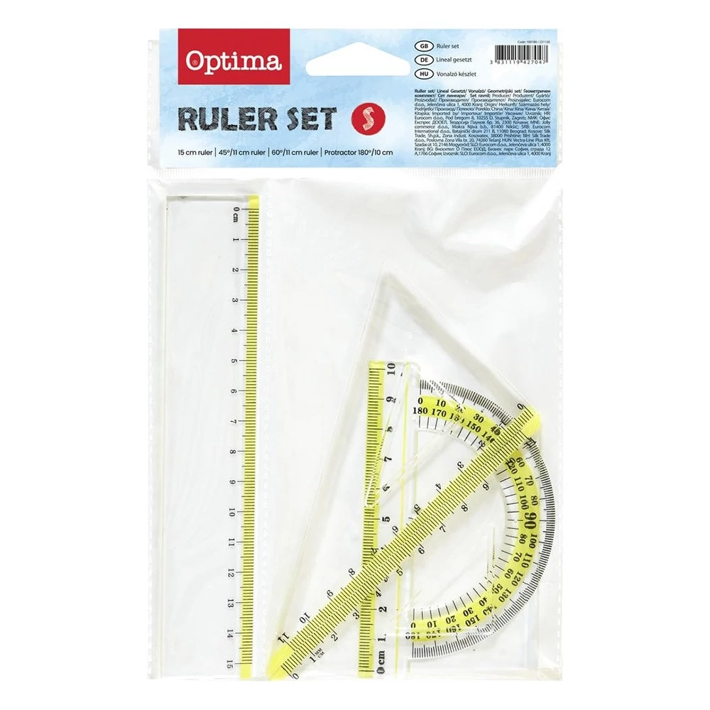 Vonalzókészlet OPTIMA 15cm vonalzóval 4 darabos